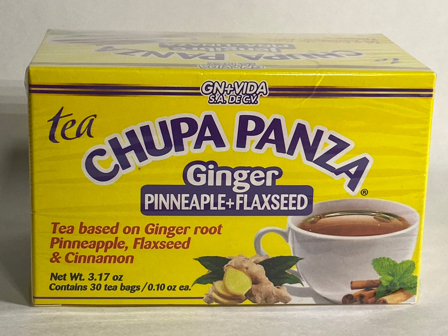 GN+VIDA Tea Chupa Panza, Tea Based Onginger Root, Pinneapple, Flaxseed & Cinnamon (30 Tea Bags/0.10 oz Each) 2 Count